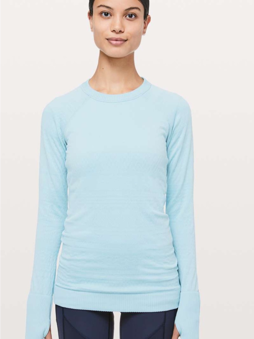 Lululemon rest less pullover Light Blue Long-Sleeve Seamless Crewneck Top Women